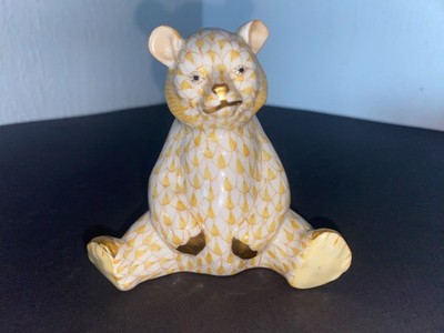 Herend Porzellan Bär sitzend   Fishnet Gelb   Hand Painted   Hungary   Figur