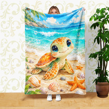 Baby Sea Turtle Beach Coral Fleece Blanket Coastal Nursery Decor