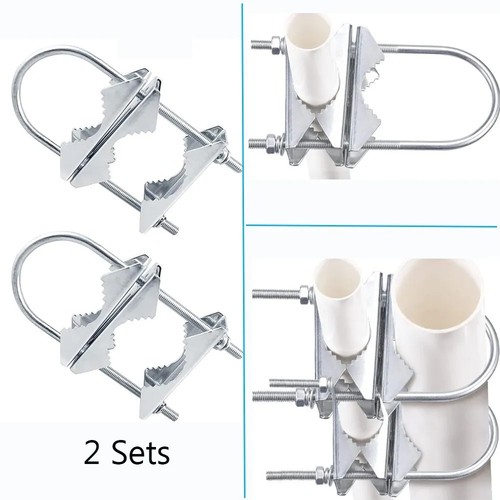 304 Steel Double Antenna Heavy Duty Mounting Bracket Kit 2 Sets of Mast Clamps - Picture 3 of 3