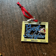 Harvey Lewis, Silver Best Firefighter Christmas Tree Ornament w Crystal