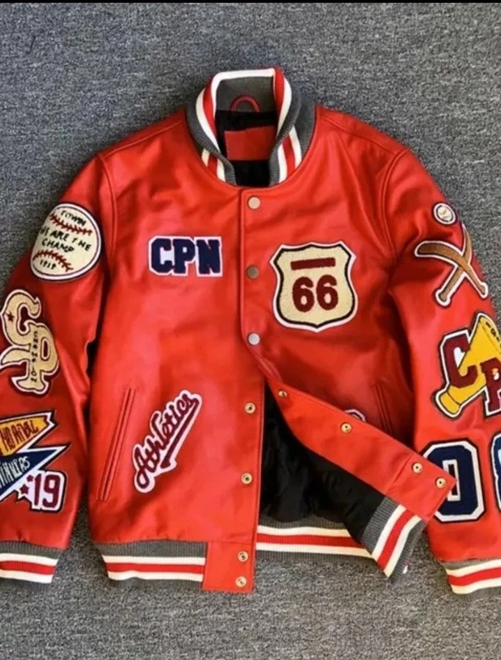 OFF WHITE Giacca Varsity Off White e Brown in vera pelle (giacca da lettera) da piccola a 2XL