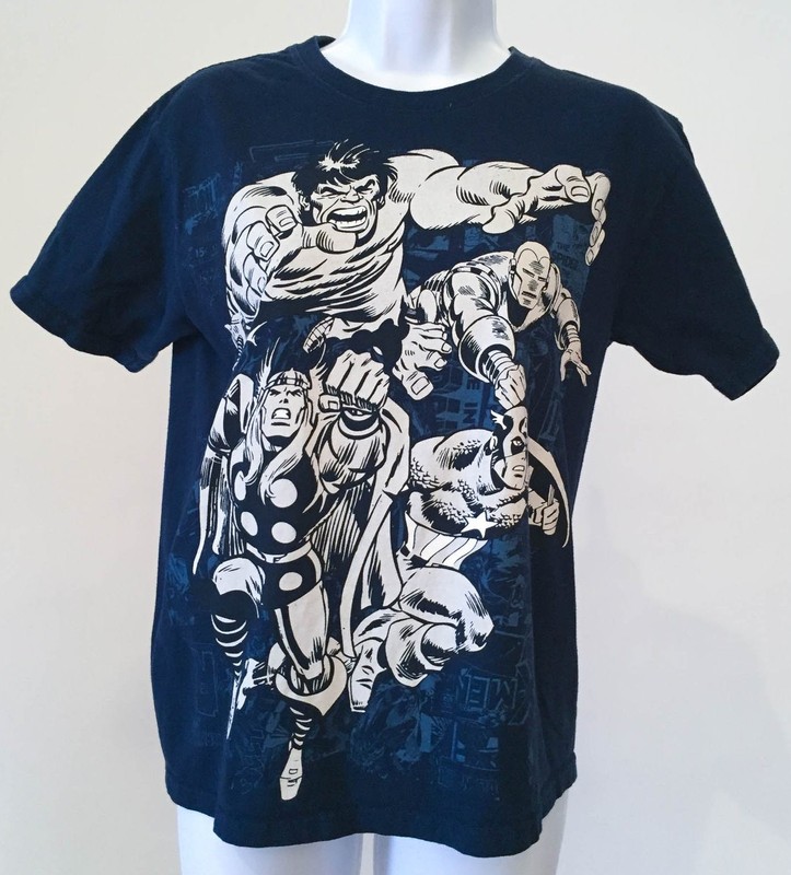 Marvel Shirt Youth Large Blue Avengers Hulk Thor Captain America Iron Man