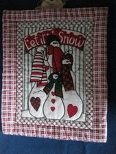 Country Christmas Quilt Wall Hanging Snowmen Let It Snow Farmhouse Cottage Vtg