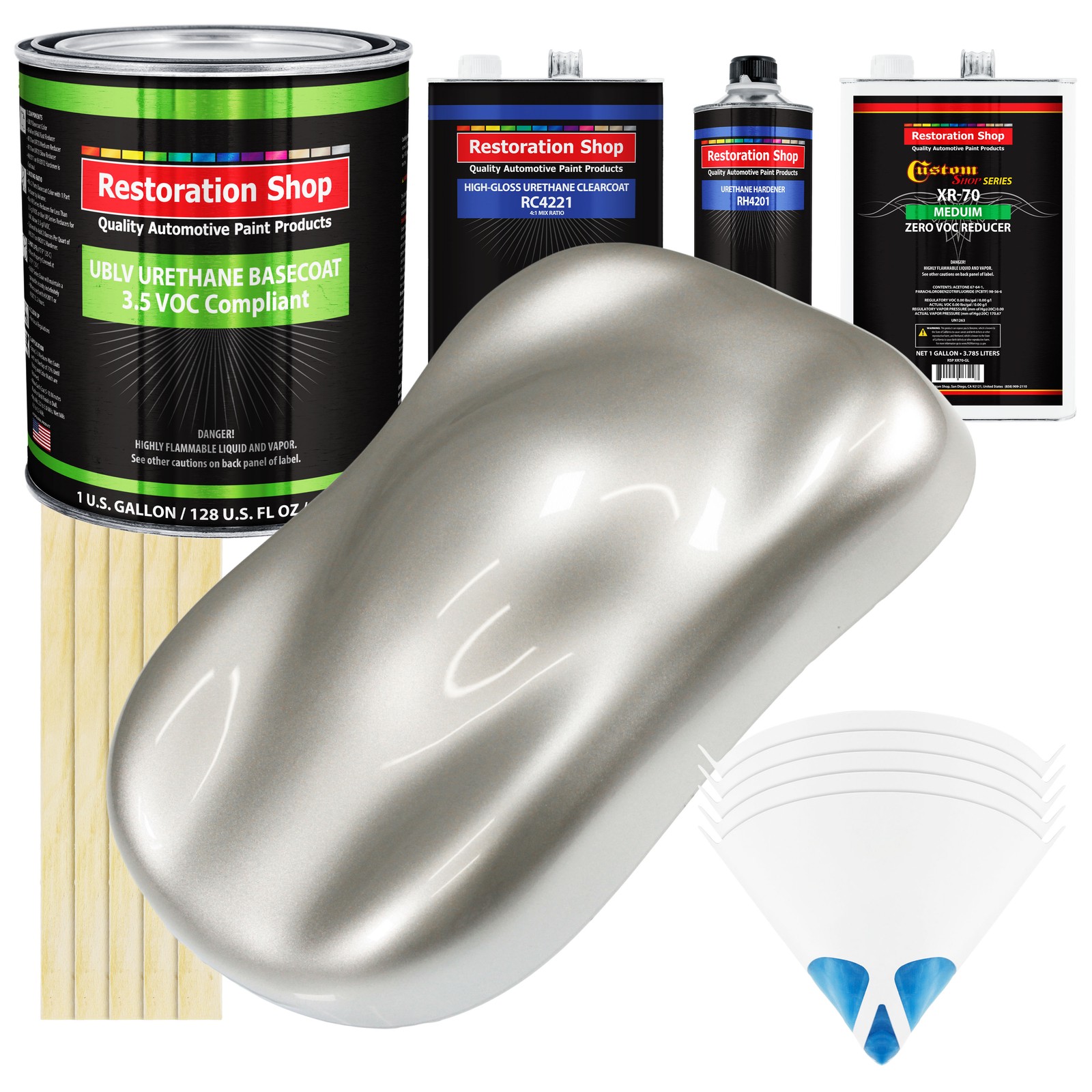 Sterling Silver Metallic Low VOC Urethane Basecoat Auto Paint Gallon Kit  