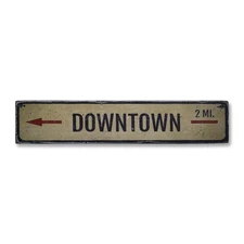 Downtown Mileage Arrow, Custom Location - Rustic Distressed Wood Sign