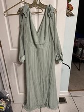 Women’s Dress Sz 5x Ever Pretty Green Maxi Sheer Sleeve Cold Shoulder 50w 60L