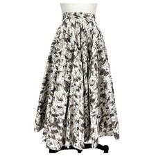 VTG 50s Rockabilly Full Circle Skirt Black Gold Metallic Abstract Cotton XS 21W