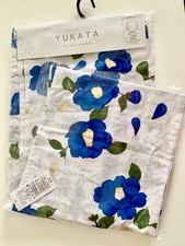 Japanese Yukata Women s White with Blue Flowers on 100 Cotton Extra Lonfg 5L