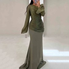 Retro Long Sleeved Mermaid Ball Gown Floor Mopping Simple Party Evening Dress