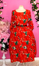 WOMEN PLUS SIZE RED FLORAL LONG SLEEVE MIDI DRESS ( ONE SIZE PLUS )