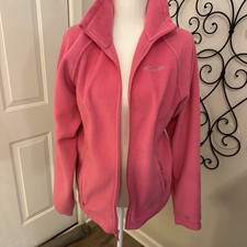Columbia Youth 18-20 Fleece Jacket Pink Full Zipper Pockets Mock Neck 4016