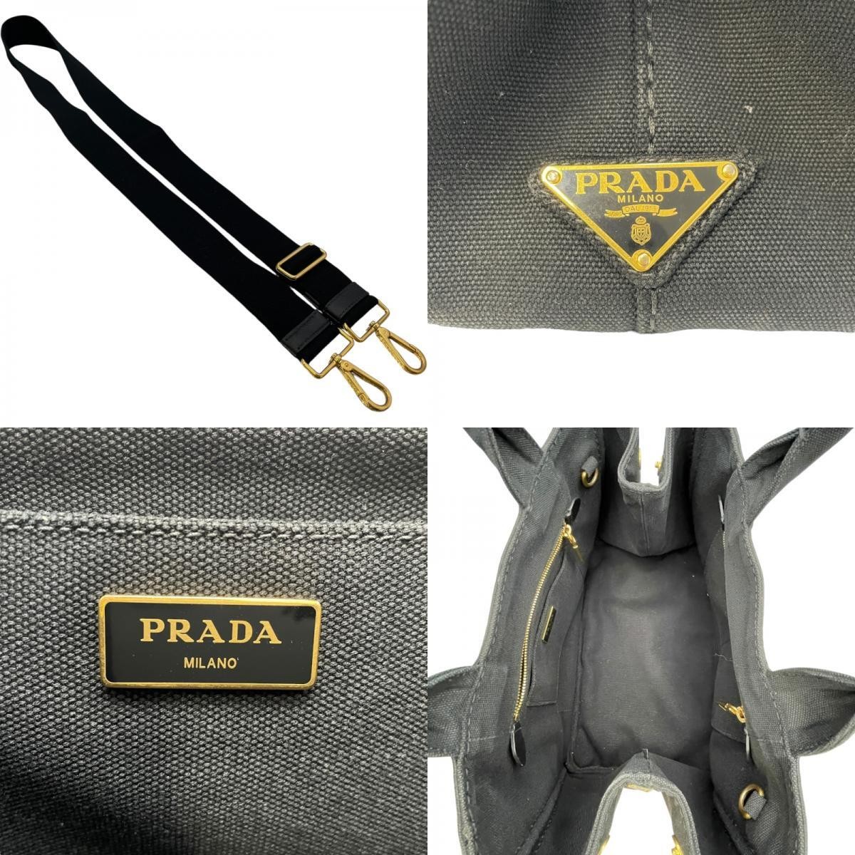 PRADA Canapa M BN2642 Black GD Hardware Canvas Shoulder Bag Women s Used from ja thumbnail 7