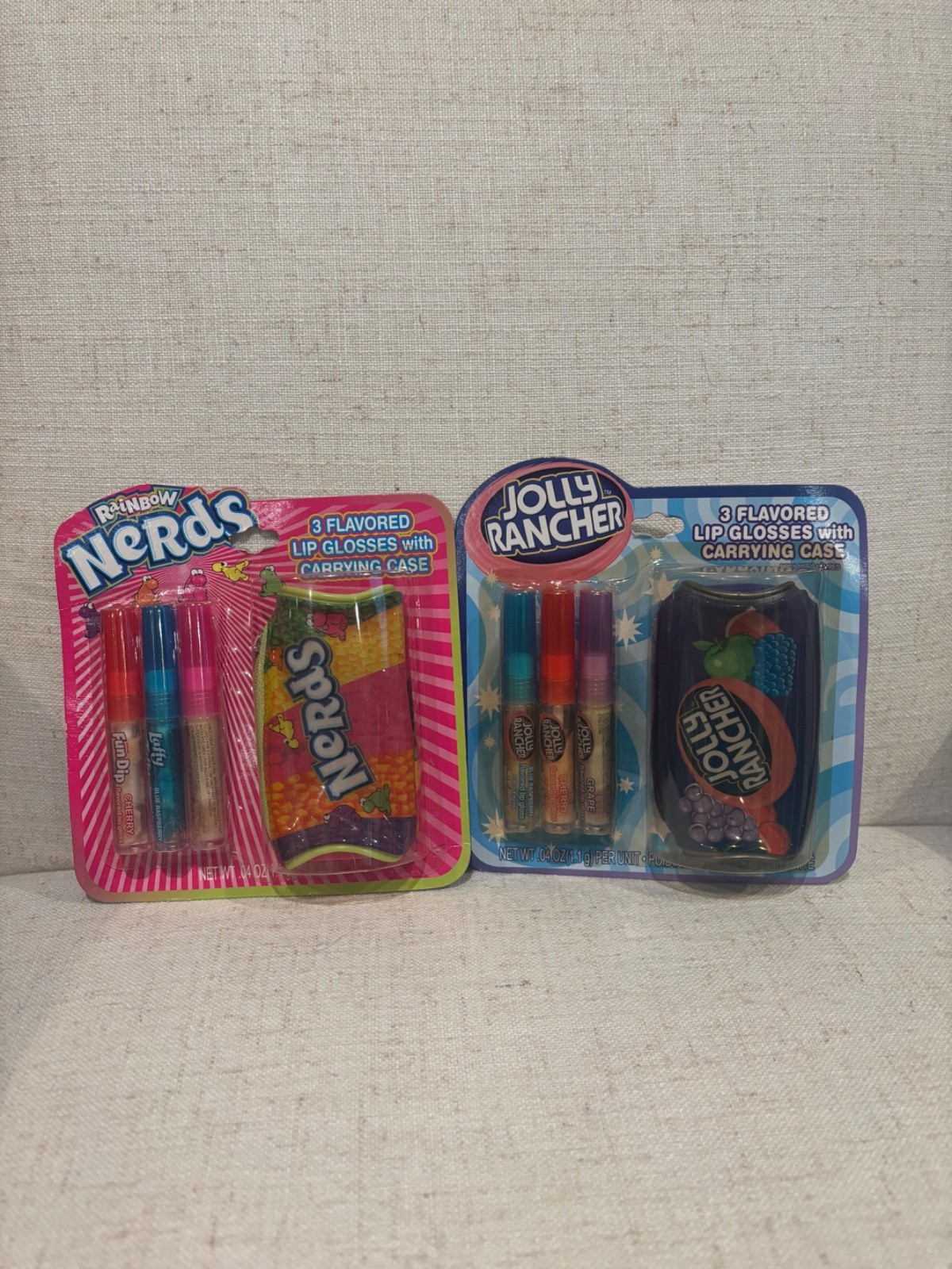 Vintage Lotta Luv Rainbow Nerds and Jolly Rancher 3 Flavored Lip Balms w/Pouch