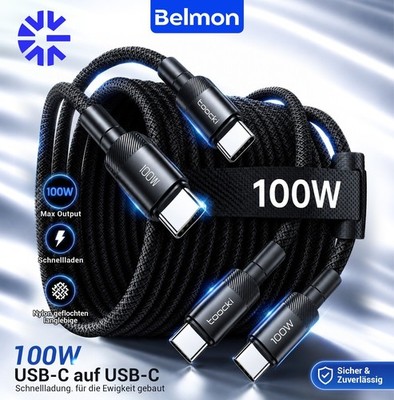 USB C Kabel Schnell Ladekabel 100W USB C auf USB C Kabel Nylon 0,5m 1m 2m