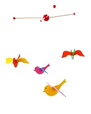 Mobile With 4 Sparrows Wood Approximately 25-30Cm Wide Crib Nursery Sleep Aid