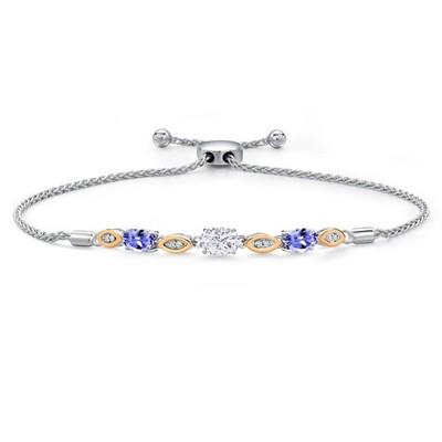 925 Silver and 10K Yellow Gold White Moissanite and Tanzanite and Lab Grown