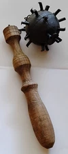Vintage Medieval Chained Wooden Spiked Ball And Wooden Handle