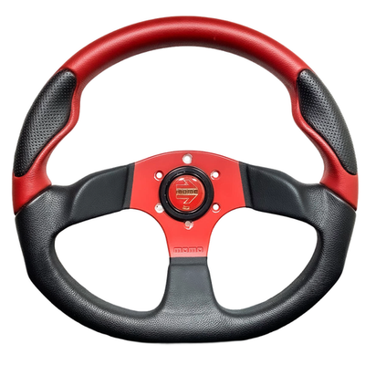 MOMOステアリング COMMANDO 2 ブラック&レッドレザー 35φ MOMO Commando 2 Leather Steering Wheel 350mm Red D-Shape Flat JDM