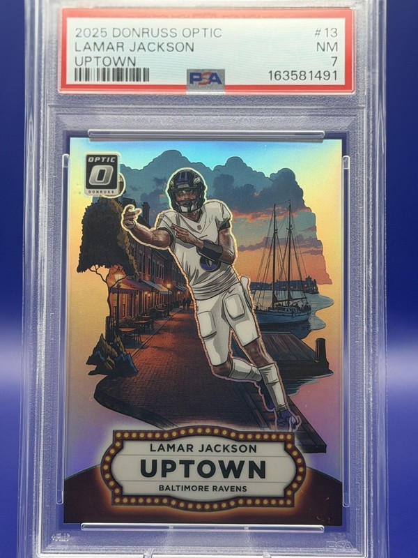 2025 Donruss Optic Lamar Jackson Uptown SSP Case Hit #13 PSA 7 Ravens