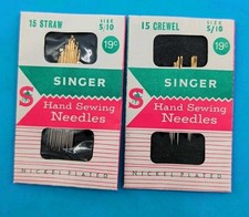 Vtg Singer Hand Sewing Needles 15 Straw Full Pack & 7 Crewel Size 5/10 Assorted