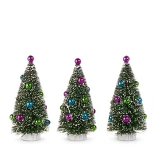 RAZ Imports Box of Bottle Brush Trees with Ornaments, 6-Inch, Set of 3