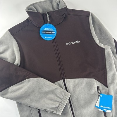 Columbia Ballistic III Fleece Jacket Men s M Gray Maroon Full Zip Soft Shell NWT
