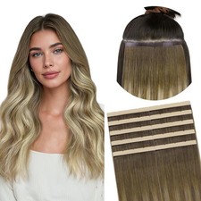 GOO GOO Tape In Weft Hair Extensions Human Hair, 3/8/613 Walnut Brown to Ash ...