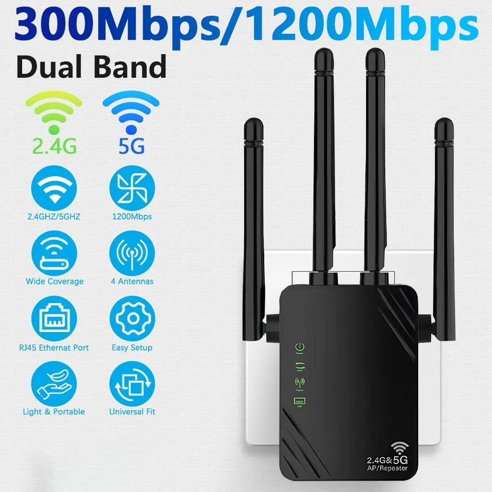 1200Mbps WiFi Repeater Wireless Signal Booster WiFi Range Extender Dual Band - Bild 2 von 4