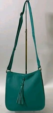 ili New York Turquoise Genuine Leather Tassel RFID Block Feed Crossbody Bag 