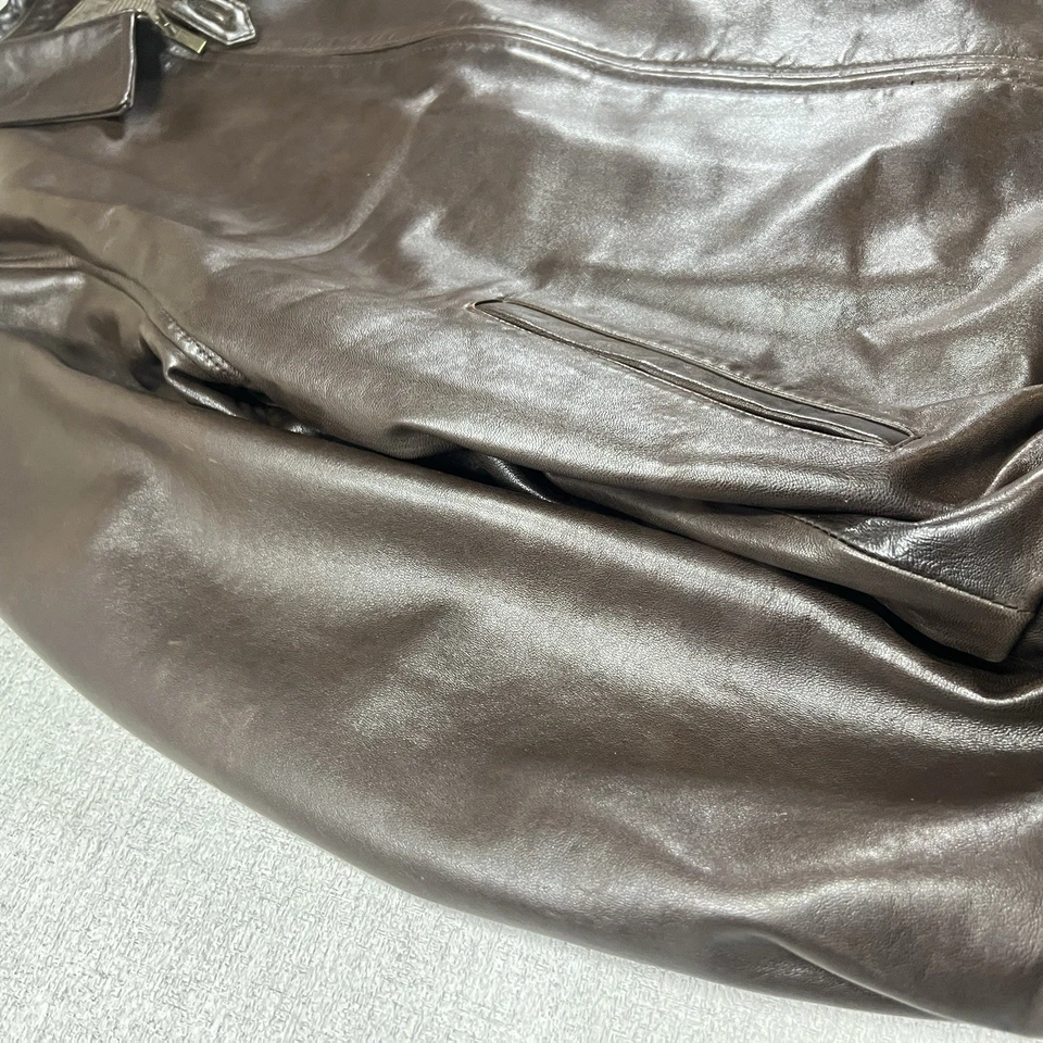 Chaps Ralph Lauren Leather Jacket Mens Brown Xlarge Soft Full Zip Heavy Bomber - Image 4 of 4