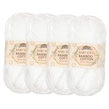 JubileeYarn Baby Soft Bamboo Cotton Yarn - 50g/Skein  4 Skeins 210 Cotton White
