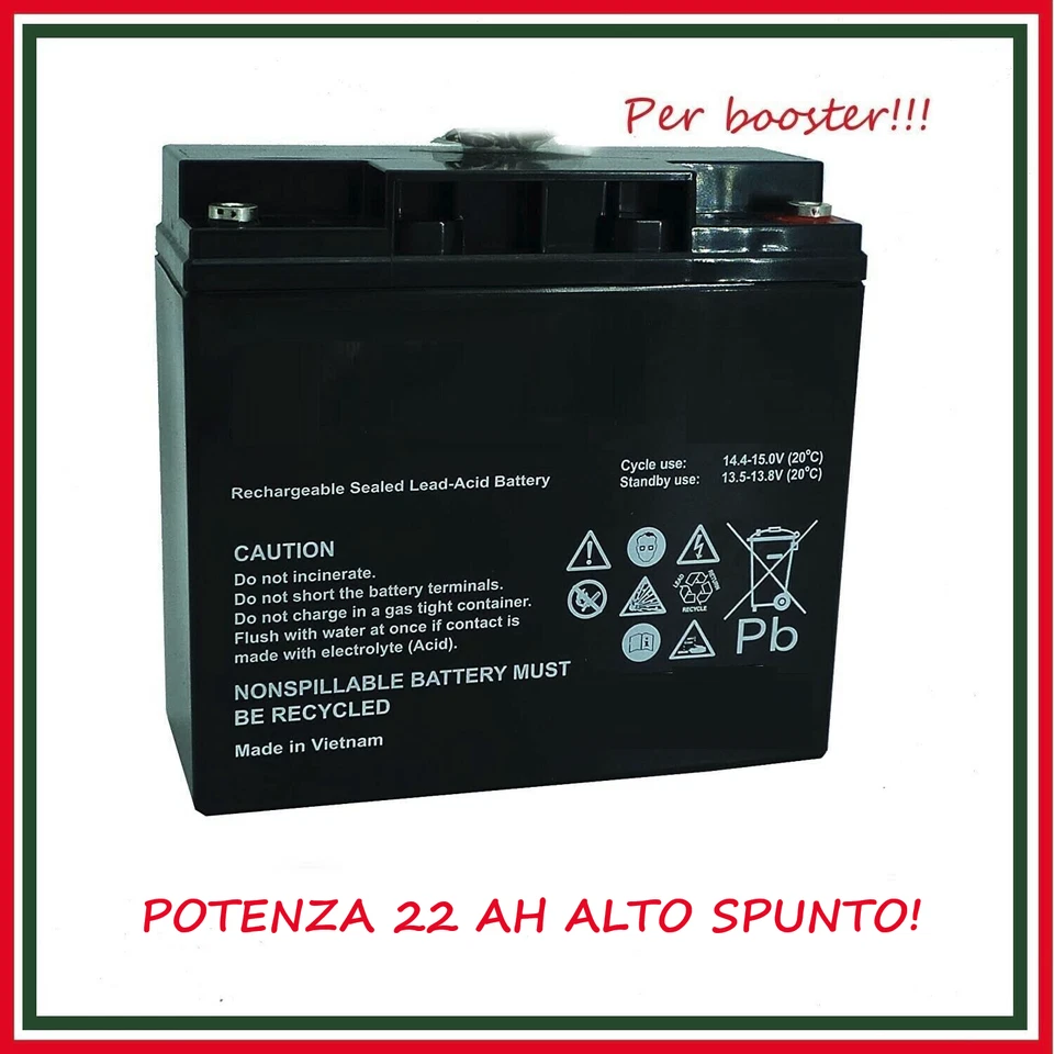 BATTERIA PROFESSIONALE RICAMBIO BOOSTER AVVIATORE TRATTORINO AGM 12V 22 Ah