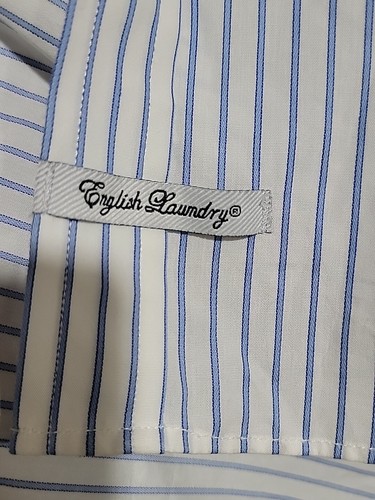 English Laundry White Blue Striped Flip Cuff 17.5/32-33 Button Up Mens Shirt #R2 - Picture 6 of 16