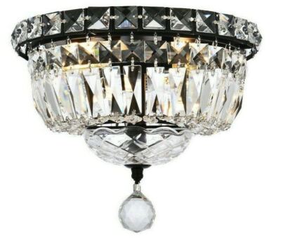 Dining Room Bathroom Bedroom Crystal Flush Mount Ceiling 4 Light Black Lighting