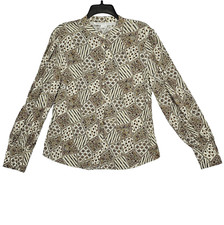 Veronica Beard Sz 10 Ivory Multi Color Silk Blouse Printed Long Sleeve Button Up