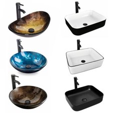Modern Bathroom Vessel Sink Combo Vanity Basin Bowl Ceramic Glass Faucet  Drain