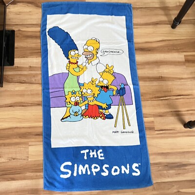Vintage The Simpsons Beach Towel Say Cheese Family Cartoon 90s Tag 1990 30''x58 