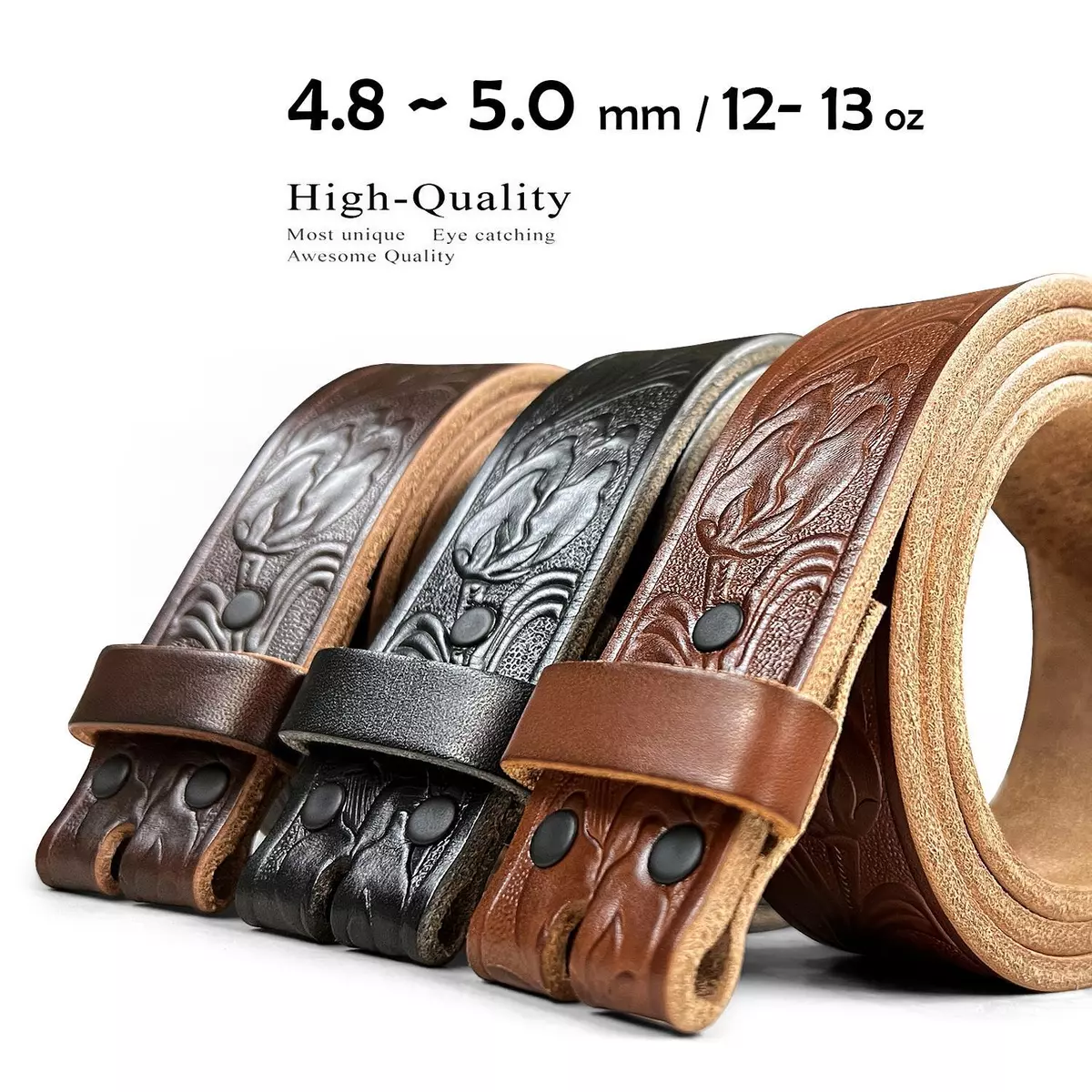 Heavy Duty Strap Genuine Full Grain Western Floral Engraved