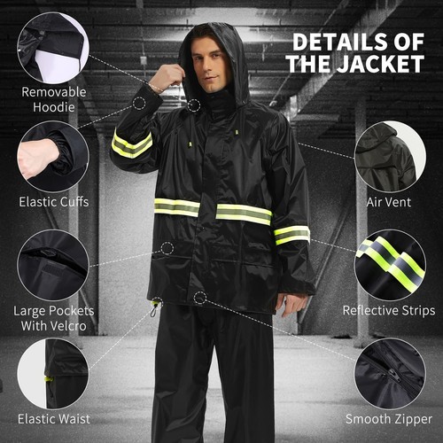 Rain Suits for Men Women Waterproof Breathable Rain Coats with Eye-Catching R... - Picture 2 of 6