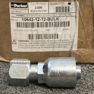 NEW PARKER 10643-12-12 3/4'' Straight Hydraulic Hose Fitting JIC 37° Flare Swivel