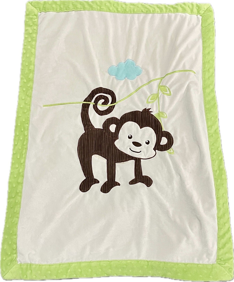 Little Miracles Baby Blanket Monkey Beige Green Sherpa Security