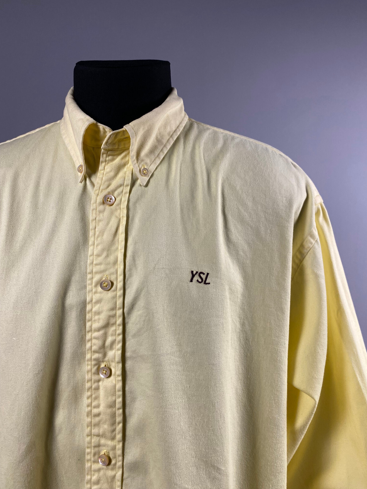 Camicia YSL Yves Saint Laurent uomo vintage gialla con logo ricamato e bottoni taglia XL