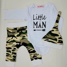 Little Man 3 Piece Boys Infant Toddler 12-18M Long Sleeve Outfit Set White Camo