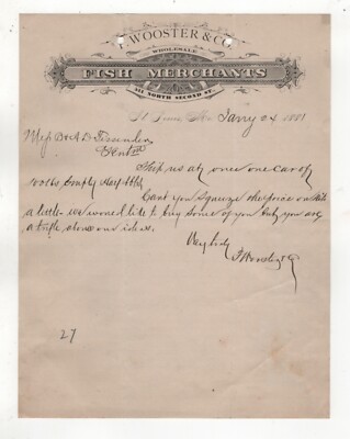 1881 F WOOSTER CO LETTERHEAD FISH MERCHANTS NORTH SECOND STREET ST LOUIS MI