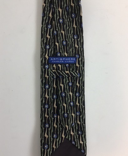 Artisphere Charles Vinson Usa Tie Blue Beige Black Art Deco Silk Geometric - Picture 2 of 2
