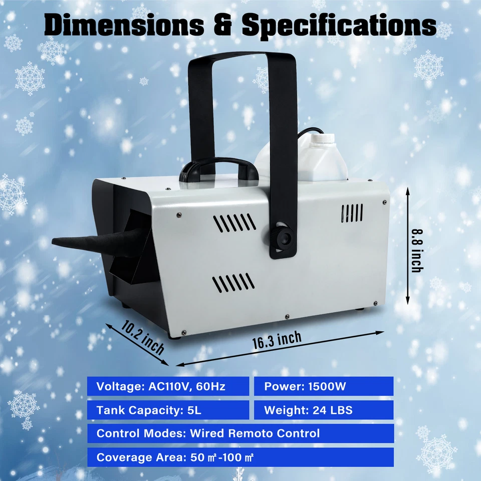 1500W Snow Machine Stage DJ Snow Flake Maker Effect Snowflake Machine Remote US - Image 3 of 4