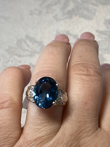 GEMS EN VOGUE 9.58 CTW CUSTOM CUT LONDON BLUE TOPAZ & WHITE ZIRCON RING NWT - Picture 8 of 13