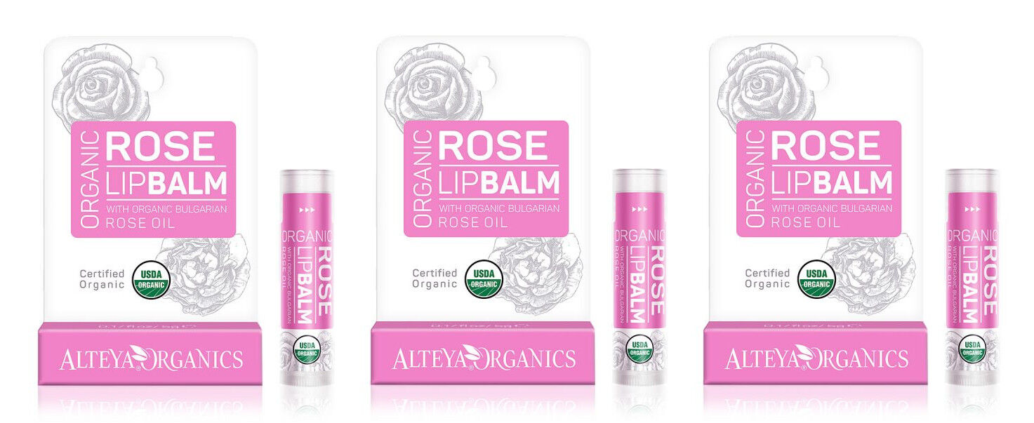 Alteya USDA Organic 3-Pack Bulgarian Overseas parallel import regular item Rose Balm - 3 0.17oz x Lip quality assurance