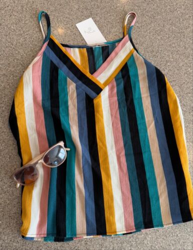 New! Multicolor Vertical Stripe V-Neck Strappy Tank Top NWT (no brand tag) Sz S