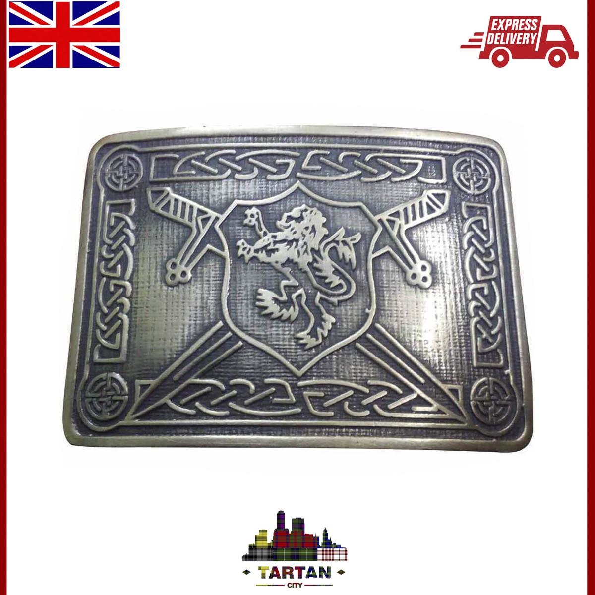 Scottish Kilt Belt Buckle Rampant Lion Antique/Chrome Finish kilt